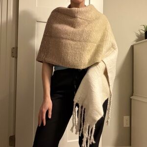 Mauve and Cream Shawl with Fringe